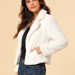 White Faux Fur Jacket for Women - Plush Short Coat